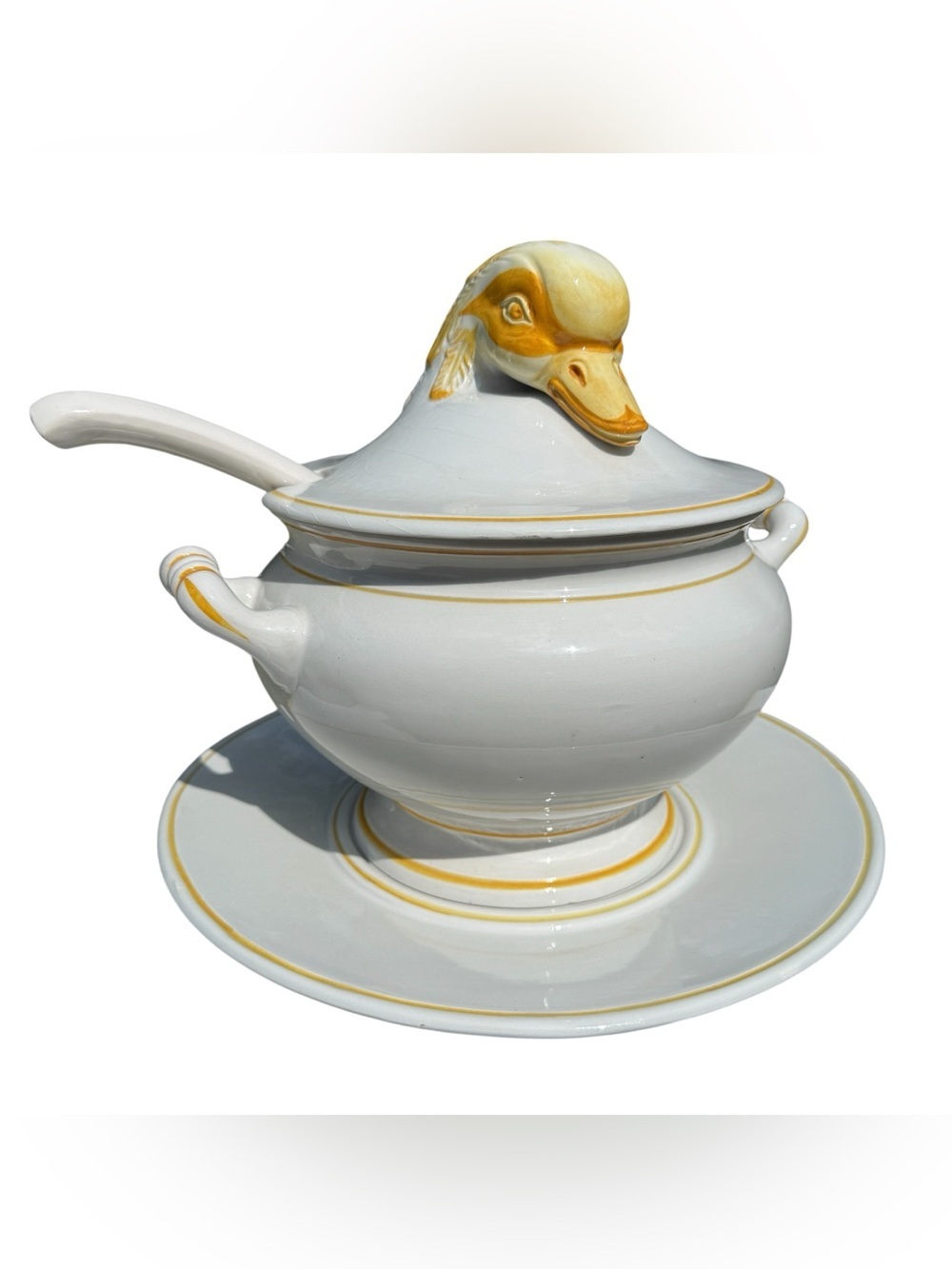 Bitossi Italy VTG Duck Tureen Covered Soup Bowl w Ladle & Tray Ceramic Serveware